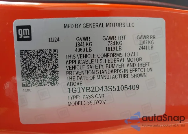 1G1YB2D43S5105409: 43280497