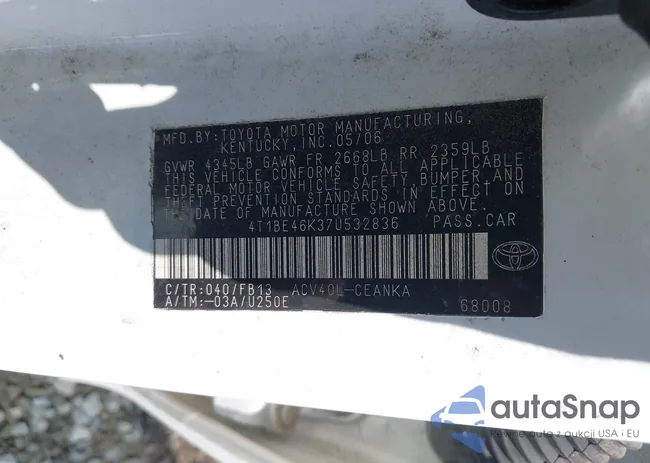 4T1BE46K37U532836: 43281829