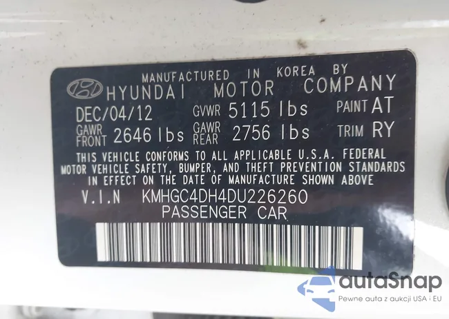 KMHGC4DH4DU226260: 43282069