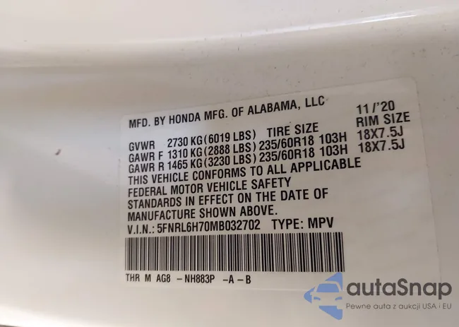 5FNRL6H70MB032702: 43282302