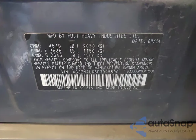 4S3BNAL66F3015500: 43282350