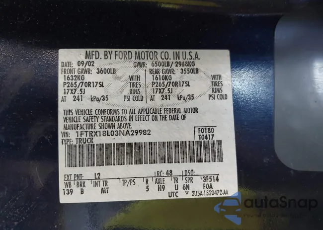 1FTRX18L03NA29982: 43281557