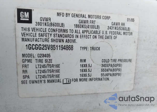 1GCGG25V851194868: 43281580