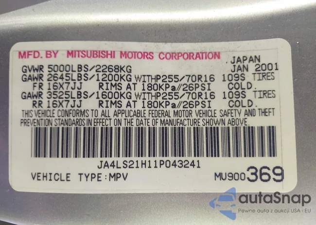 JA4LS21H11P043241: 43281637