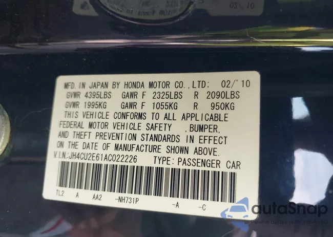 JH4CU2E61AC022226: 43281693