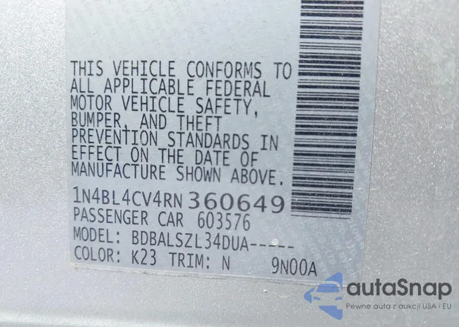 1N4BL4CV4RN360649: 43281733