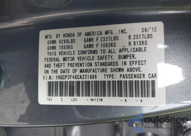 1HGCP2F46CA231886: 43282807