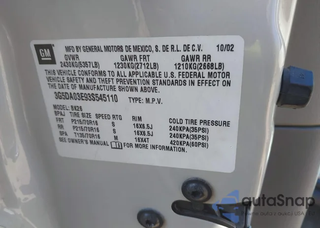 3G5DA03E93S545110: 43282855