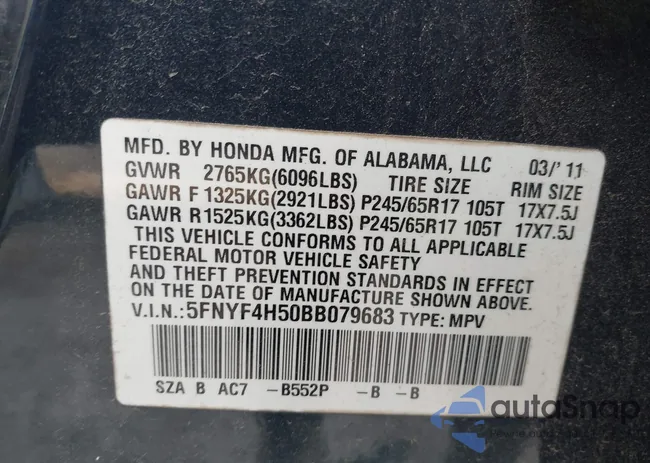 5FNYF4H50BB079683: 43282988