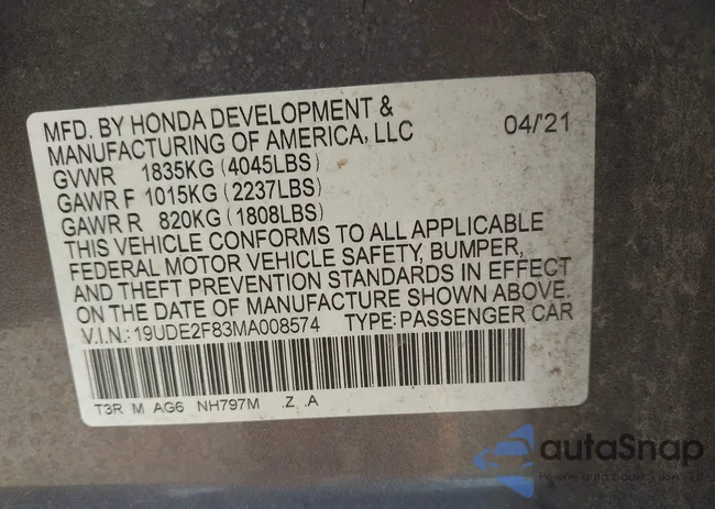 19UDE2F83MA008574: 43283178