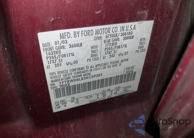 1FTRW08L83KC09385: 43283266