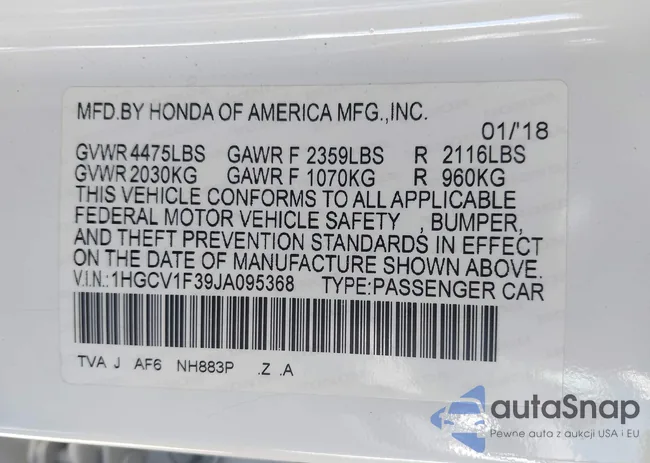 1HGCV1F39JA095368: 43283324