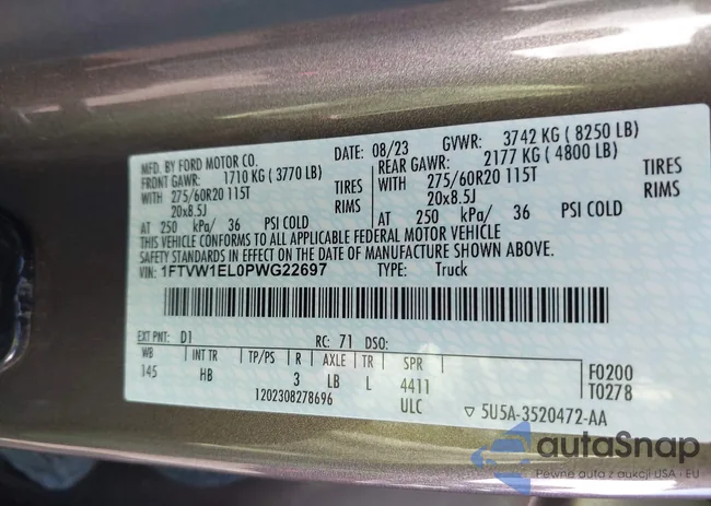 1FTVW1EL0PWG22697: 43283386