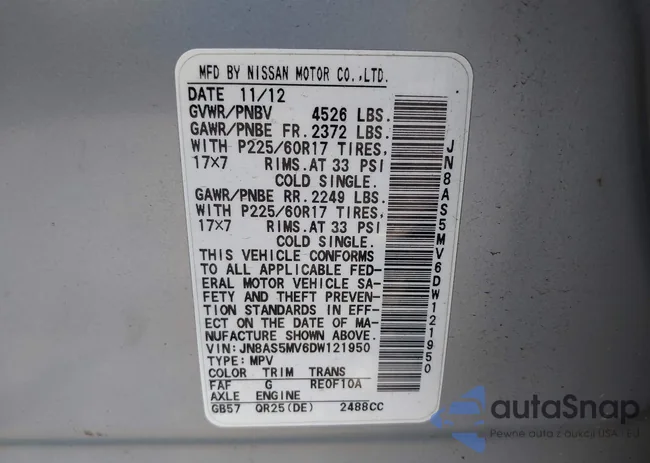 JN8AS5MV6DW121950: 43282503