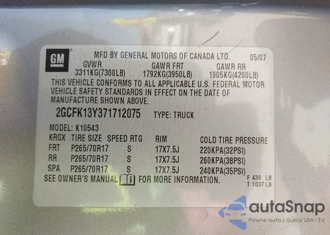 2GCFK13Y371712075: 43282513