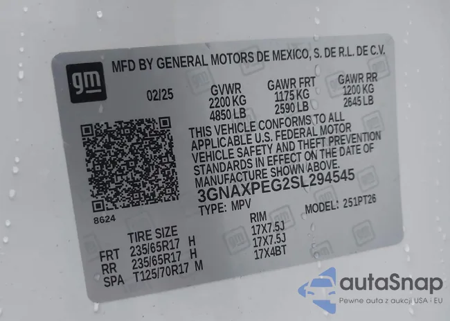 3GNAXPEG2SL294545: 43282572