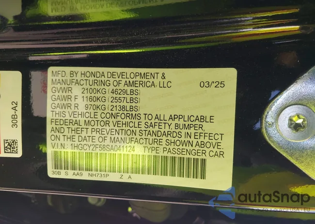 1HGCY2F58SA041124: 43282661