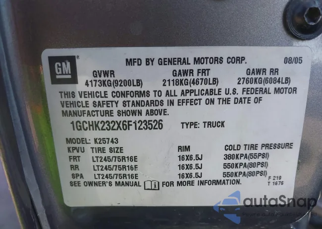 1GCHK232X6F123526: 43282765