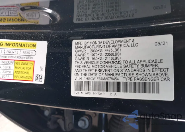 1HGCV1F34MA079454: 43282787