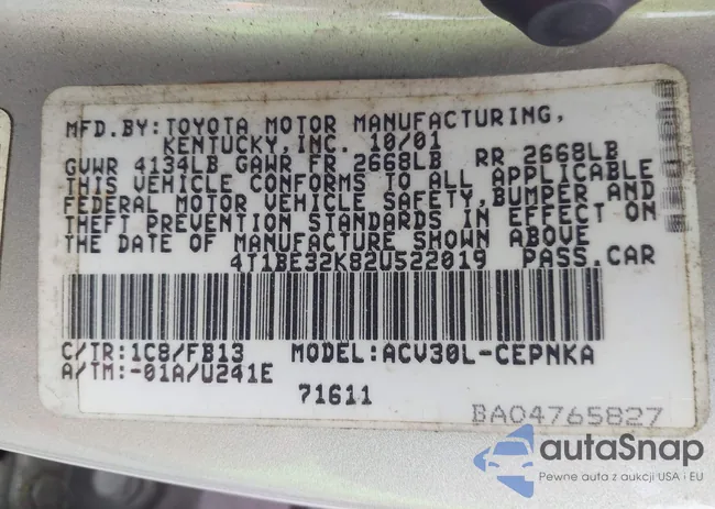 4T1BE32K82U522019: 43283907