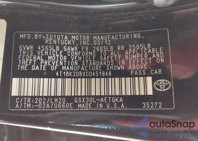 4T1BK3DBXCU451848: 43283519