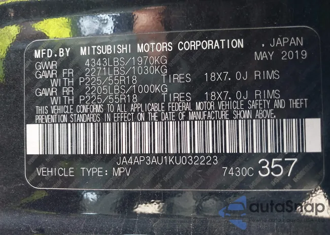 JA4AP3AU1KU032223: 43283790