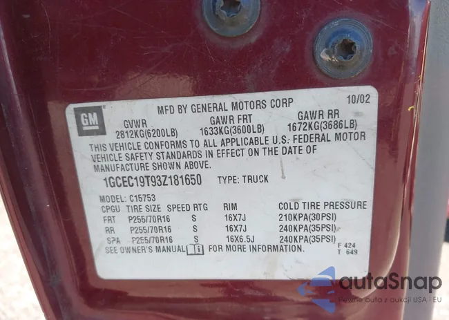 1GCEC19T93Z181650: 43284814