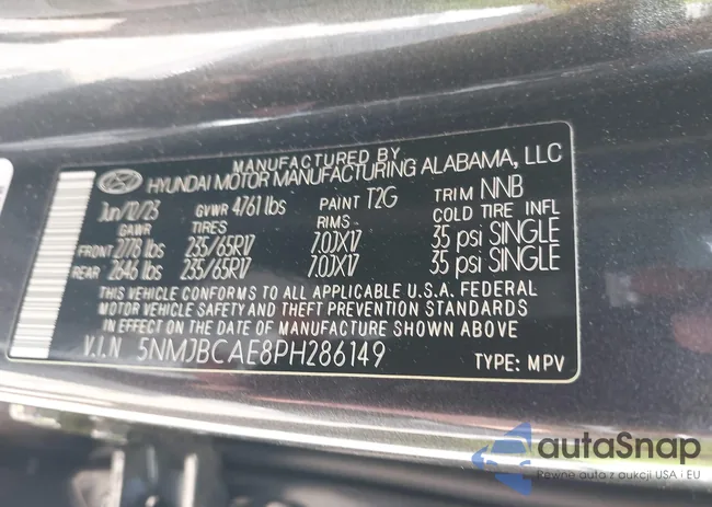 5NMJBCAE8PH286149: 43285026