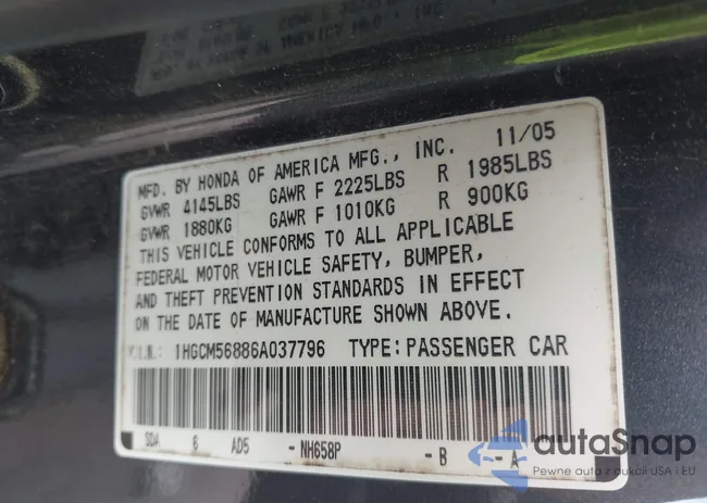 1HGCM56886A037796: 43285096