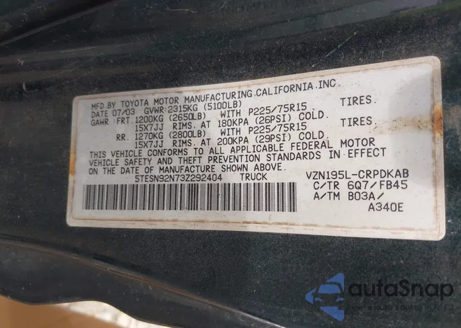 5TESN92N73Z292404: 43285347