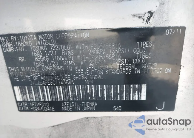 JTLZE4FE6C1146845: 43284437