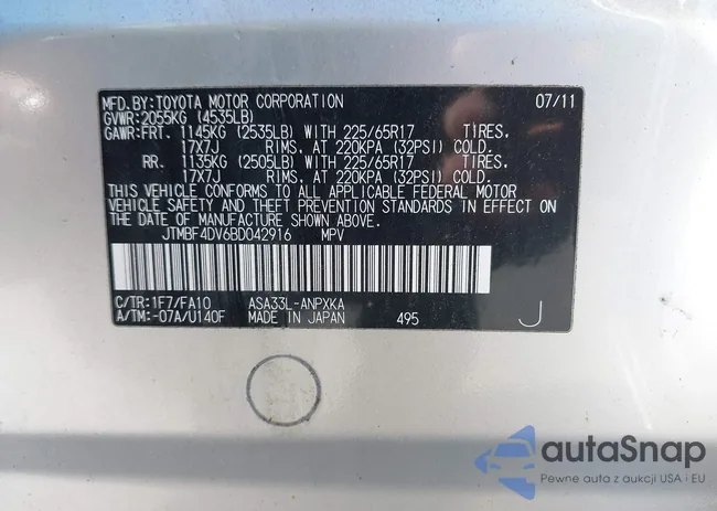 JTMBF4DV6BD042916: 43284534