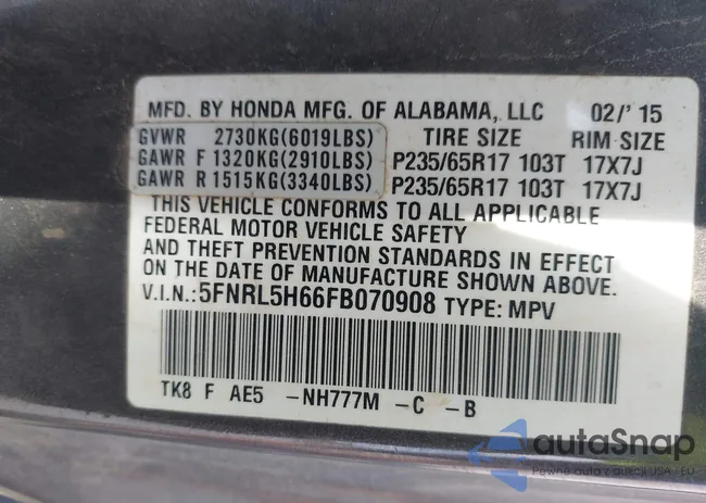 5FNRL5H66FB070908: 43286020