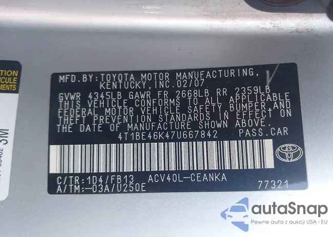 4T1BE46K47U667842: 43286130