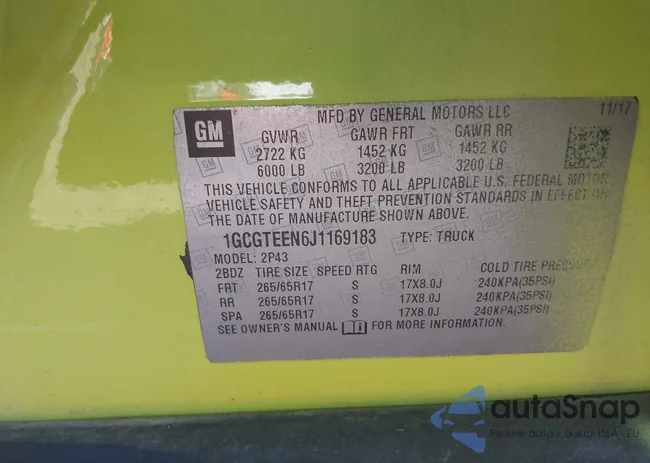 1GCGTEEN6J1169183: 43286177