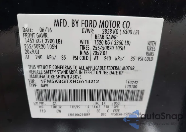 1FM5K8GTXHGA14212: 43286181