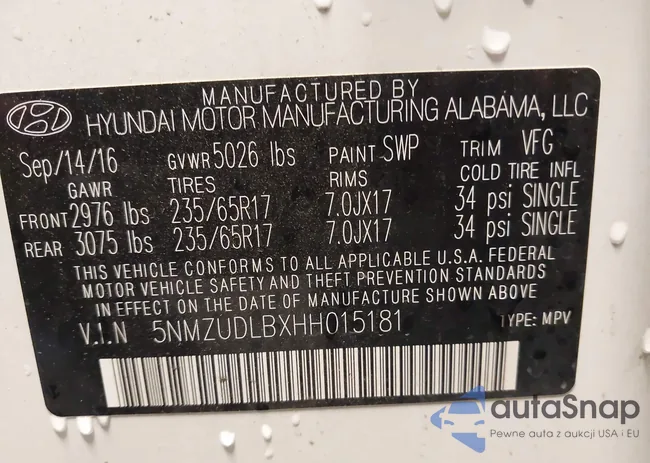 5NMZUDLBXHH015181: 43286360