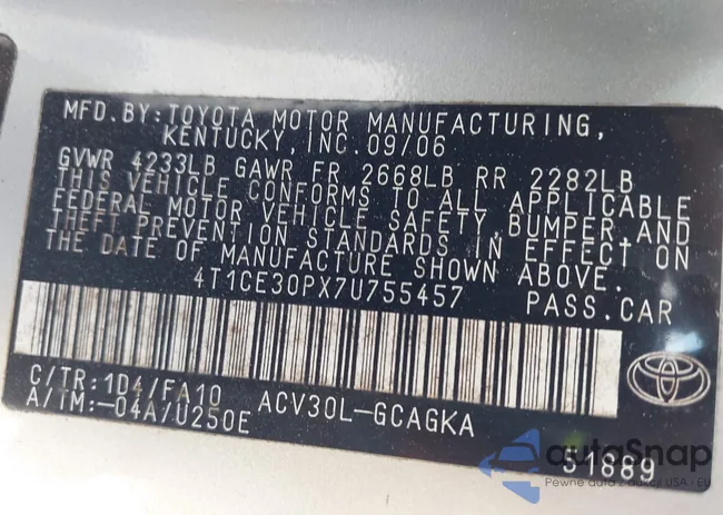 4T1CE30PX7U755457: 43285394