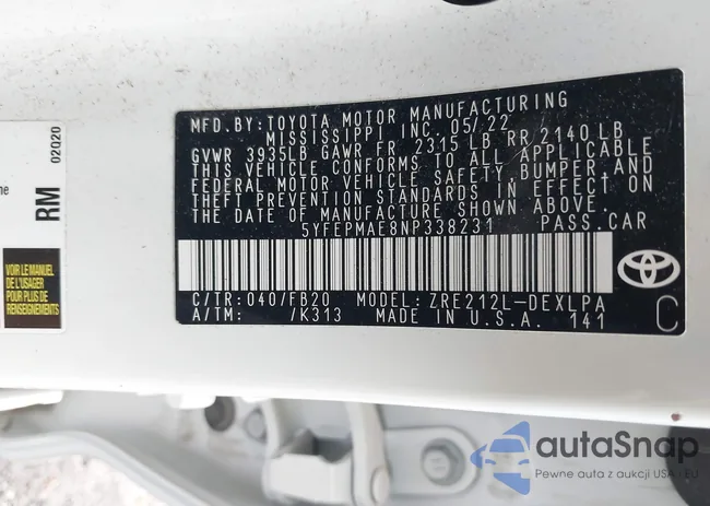 5YFEPMAE8NP338231: 43285414