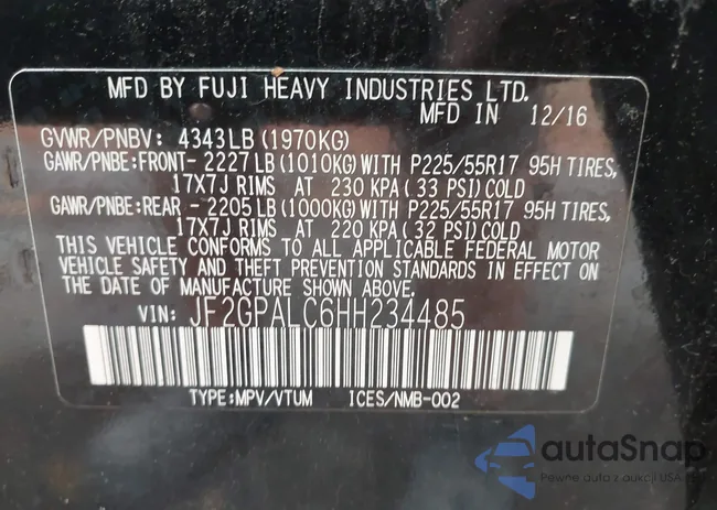 JF2GPALC6HH234485: 43285447