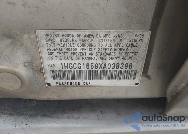 1HGCG1659XA038396: 43285456