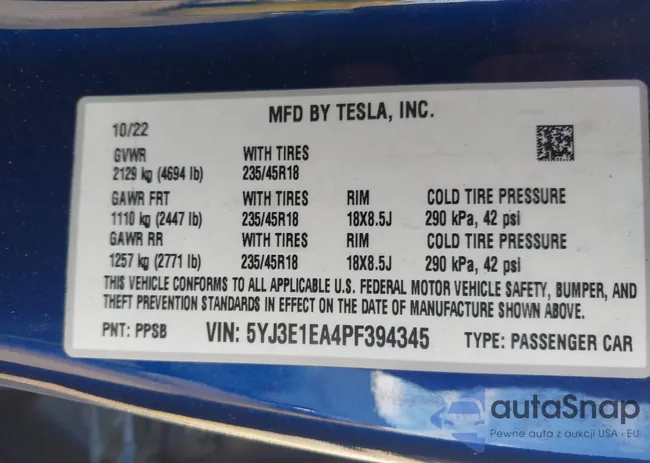 5YJ3E1EA4PF394345: 43285507