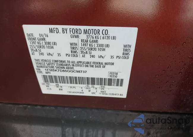 1FM5K7D86GGC98737: 43285526