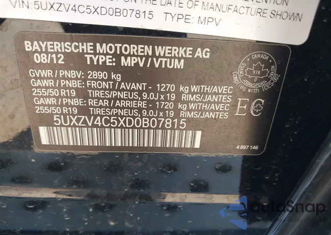 5UXZV4C5XD0B07815: 43285567