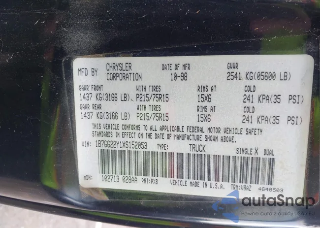 1B7GG22Y1XS152053: 43285574