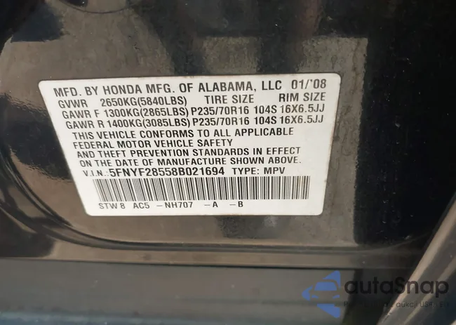 5FNYF28558B021694: 43285666