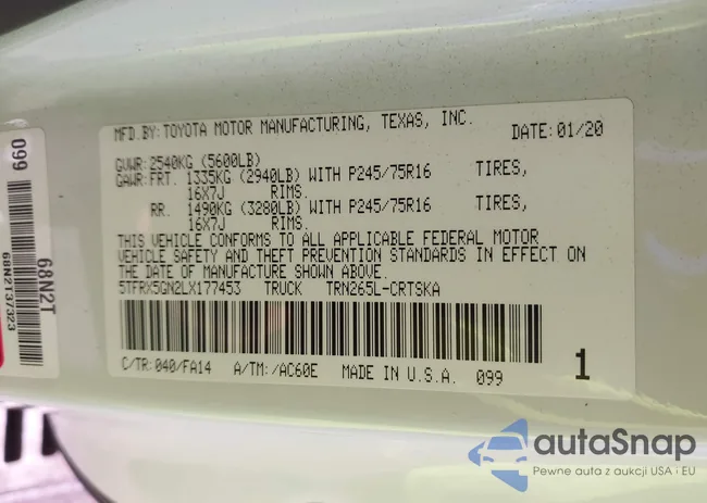 5TFRX5GN2LX177453: 43285689