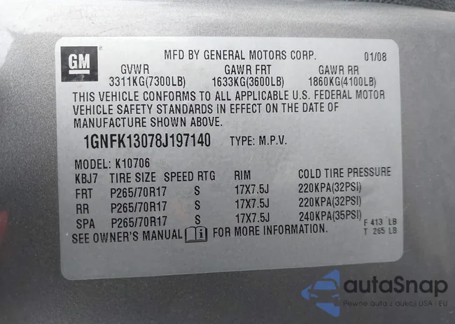 1GNFK13078J197140: 43285711