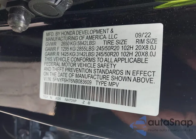 5FNYF6H76NB083609: 43285730