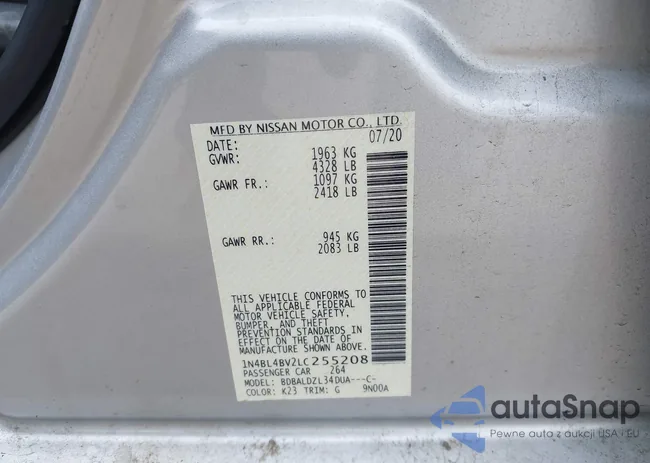 1N4BL4BV2LC255208: 43285738